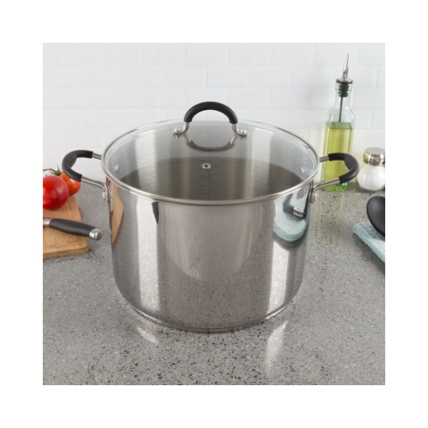 Hastings Home Large Stainless Steel Stock Pot with Lid, Compatible with Electric, Gas Cooktops, 12-Quart Capacity - 468453KTD