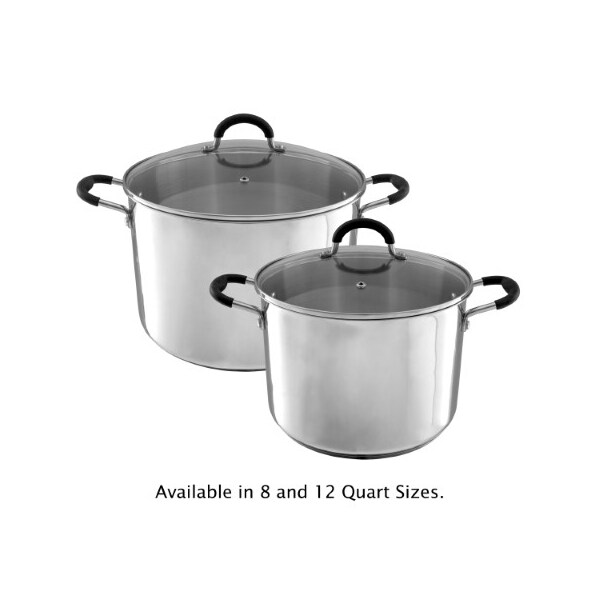 Hastings Home Large Stainless Steel Stock Pot with Lid, Compatible with Electric, Gas Cooktops, 12-Quart Capacity - 468453KTD