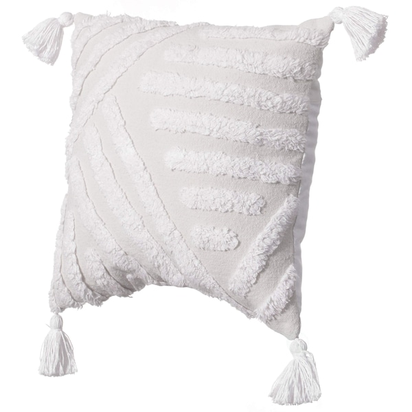 Deerlux 16" Handwoven Cotton Throw Pillow Cover with White Tufted Line Pattern and Tassel Corners, White - QI004305.LN