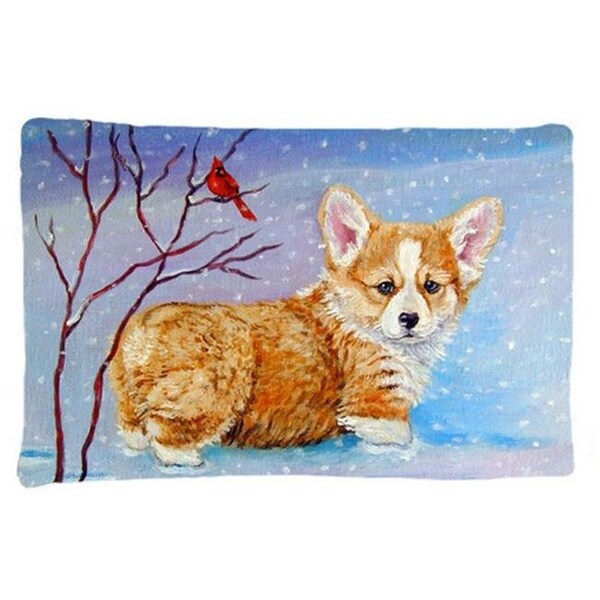 Carolines Treasures Carolines Treasures 7327PILLOWCASE Corgi Pup Snow Cardinal Fabric Standard Pillowcase - 7327PILLOWCASE