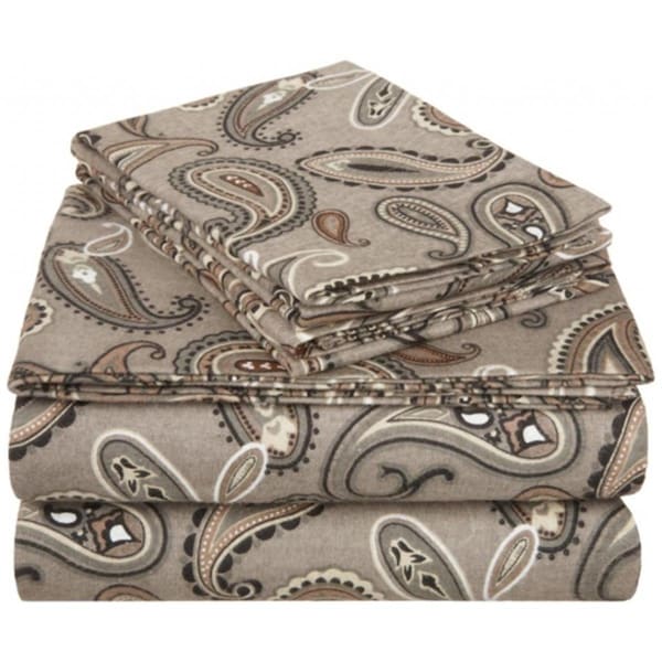 Superior  Impressions by Luxor Treasures FLACKSH PAGR Cotton Flannel California King Sheet Set Paisley; Grey - FLACKSH PAGR
