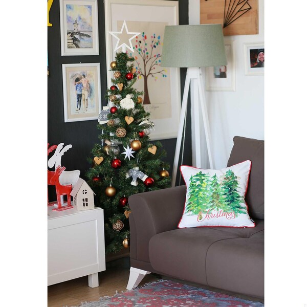 Homeroots Multi Color Christmas Trees Printed Decorative Throw Pillow Cover 18 x 18 in. - 355450