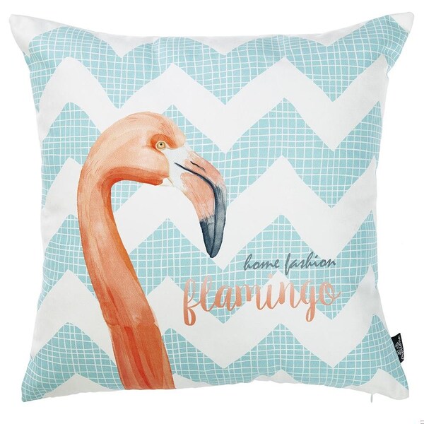 Homeroots Blue Tropical Flamingo Decorative Throw Pillow Cover 18 x 18 in. - 355435