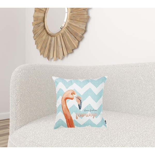 Homeroots Blue Tropical Flamingo Decorative Throw Pillow Cover 18 x 18 in. - 355435