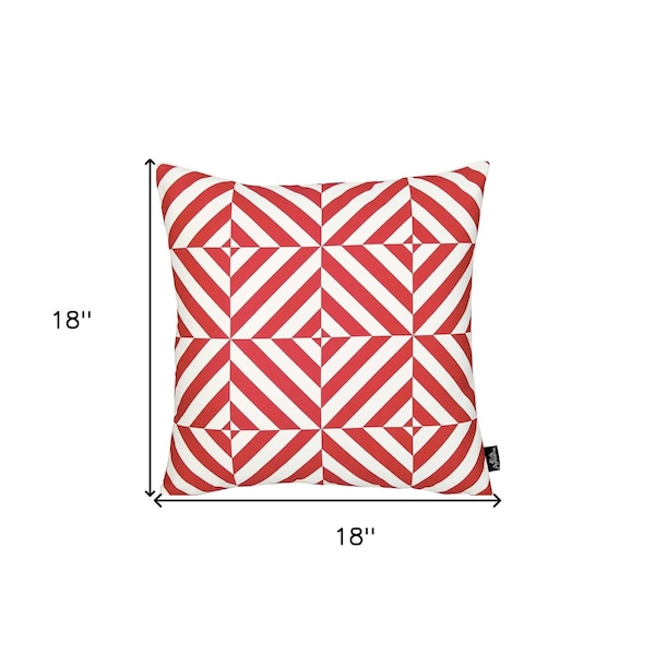 Homeroots Red Geometric Diagram Decorative Throw Pillow Cover Printed 18 x 18 in. - 355467