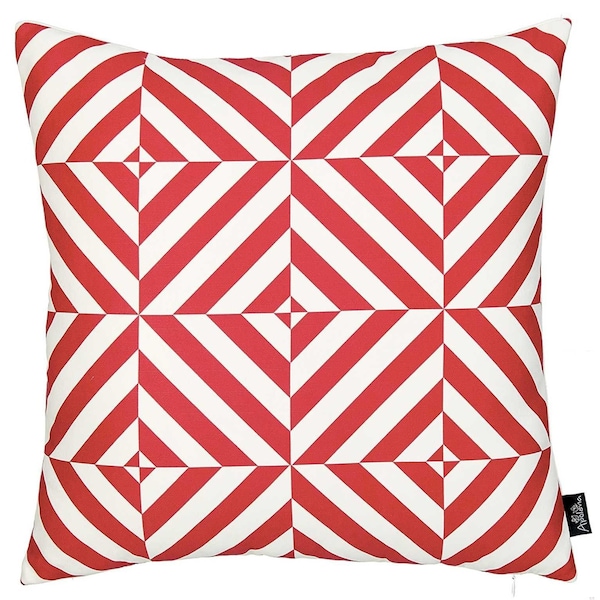 Homeroots Red Geometric Diagram Decorative Throw Pillow Cover Printed 18 x 18 in. - 355467