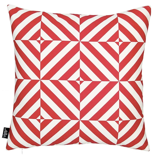 Homeroots Red Geometric Diagram Decorative Throw Pillow Cover Printed 18 x 18 in. - 355467