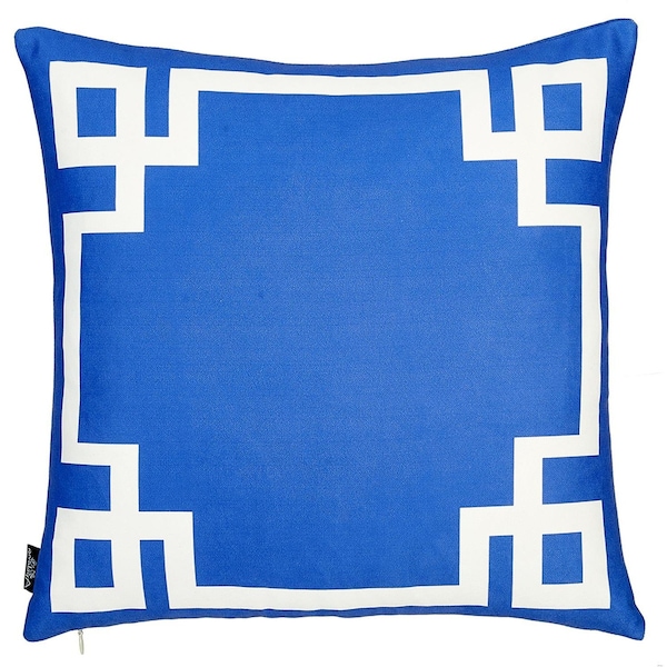 Homeroots Blue & White Geometric Decorative Throw Pillow Cover 18 x 18 in. - 355324