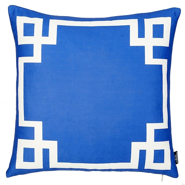 Homeroots Blue & White Geometric Decorative Throw Pillow Cover 18 x 18 in. - 355324