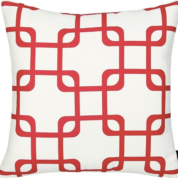 Homeroots Red Geometric Squares Decorative Printed Throw Pillow Cover 18 x 18 in. - 355591