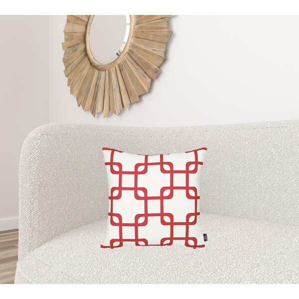 Homeroots Red Geometric Squares Decorative Printed Throw Pillow Cover 18 x 18 in. - 355591