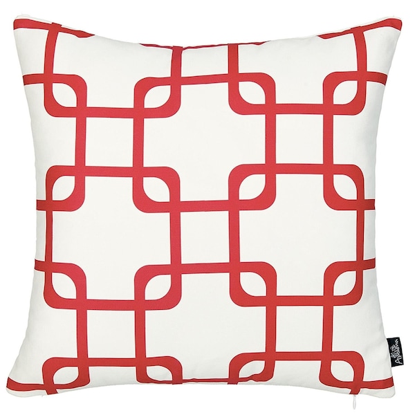 Homeroots Red Geometric Squares Decorative Printed Throw Pillow Cover 18 x 18 in. - 355591