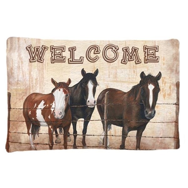 Carolines Treasures Carolines Treasures SB3059PILLOWCASE Welcome Mat With Horses Moisture Wicking Fabric Standard Pillowcase - SB3059PILLOWCASE
