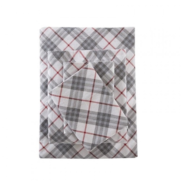 True North By Sleep Philosophy Cozy Flannel Sheet Set, Red Plaid - Cal King - TN20-0080