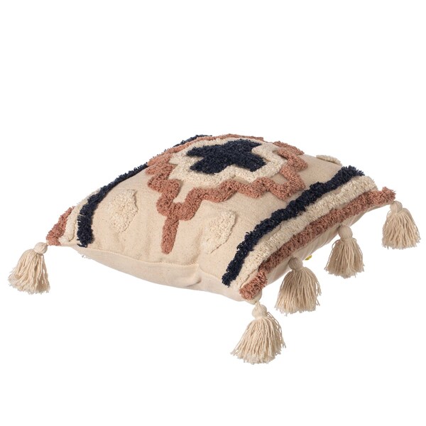 Deerlux 16" Handwoven Cotton Throw Pillow Cover with Tufted Border Pattern and Side Tassels with Filler - QI004306.BR.K