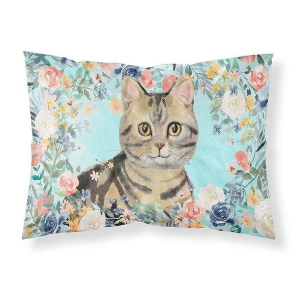 Carolines Treasures Carolines Treasures CK3387PILLOWCASE American Shorthair Brown Tabby Spring Flowers Fabric Standard Pillowcase - CK3387PILLOWCASE