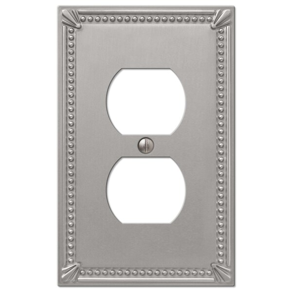 Amerelle Imperial Bead Brushed Nickel Gray 1 gang Metal Duplex Outlet Wall Plate - 74DBN