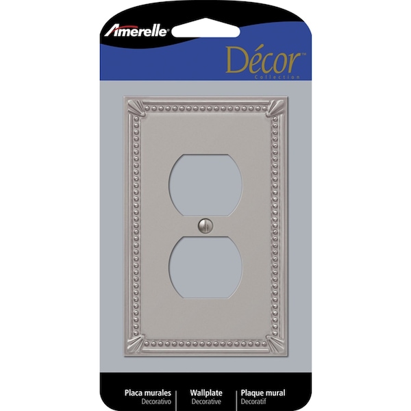 Amerelle Imperial Bead Brushed Nickel Gray 1 gang Metal Duplex Outlet Wall Plate - 74DBN