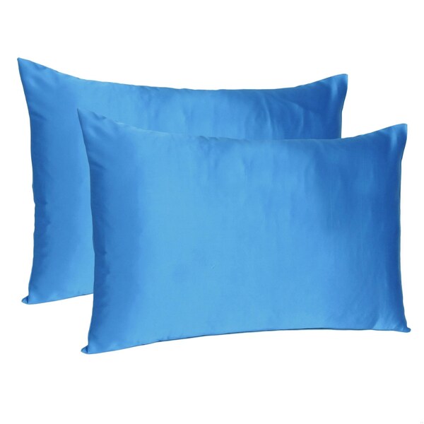 Homeroots 20 x 40 in. Bright Blue Dreamy Silky Satin King Size Pillowcases - 387844