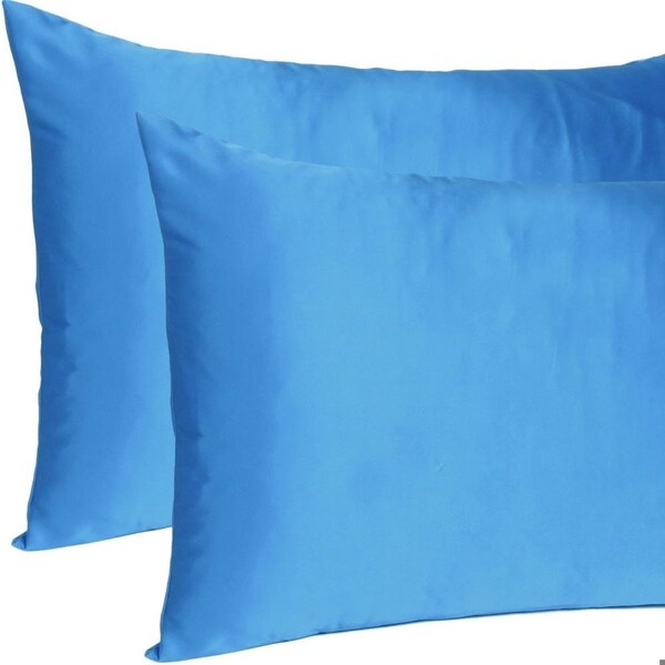 Homeroots 20 x 40 in. Bright Blue Dreamy Silky Satin King Size Pillowcases - 387844