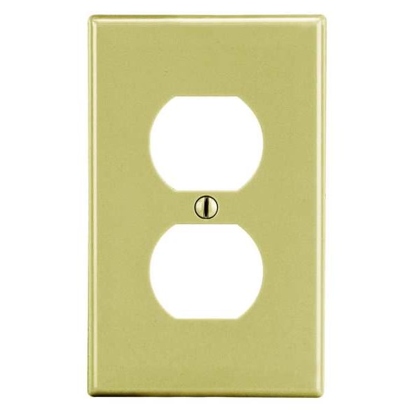 Hubbell Duplex Receptacle Wall Plate, Number of Gangs: 1 Plastic, Smooth Finish, Ivory - PJ8I