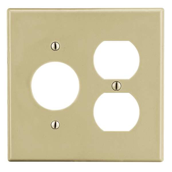 Hubbell Duplex Receptacle Wall Plate, Number of Gangs: 2 Plastic, Smooth Finish, Ivory - P78I
