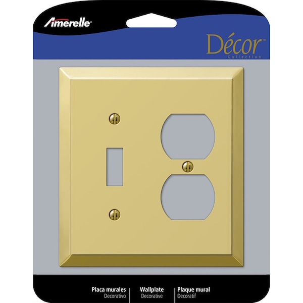 Amerelle Century Polished Brass Beige 2 gang Stamped Steel Duplex/Toggle Wall Plate - 163TDBR
