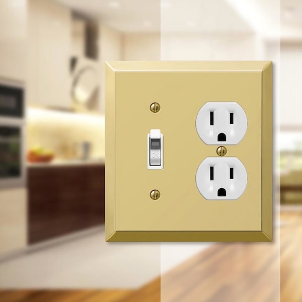 Amerelle Century Polished Brass Beige 2 gang Stamped Steel Duplex/Toggle Wall Plate - 163TDBR