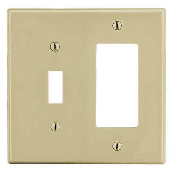 Hubbell Toggle Switch/Rocker Wall Plate, Number of Gangs: 2 Plastic, Smooth Finish, Ivory - PJ126I