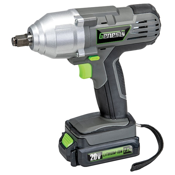 Genesis 20-Volt Li-Ion Cordless Impact Wrench Kit with Charger, Battery, Sockets, and Storage Case - GLIW20AK