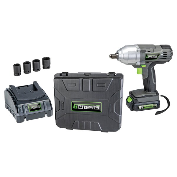 Genesis 20-Volt Li-Ion Cordless Impact Wrench Kit with Charger, Battery, Sockets, and Storage Case - GLIW20AK