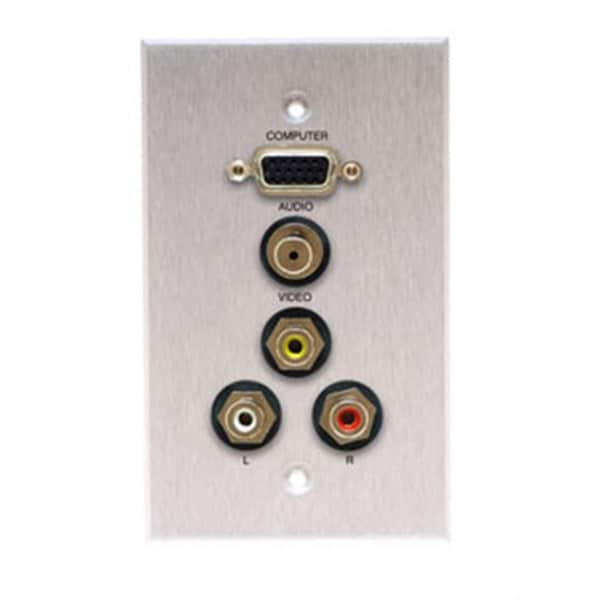 Comprehensive Single Gang Wallplate-Stainless Brushed-HD15- Stereo Mini- 3RCA - Passthru - WP-1000-E-P-SB