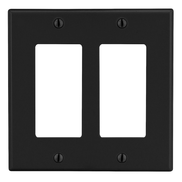 Hubbell Wiring Device-Kellems Wallplate, Mid-Size 2-Gang, 2) Decorator, Black - PJ262BK