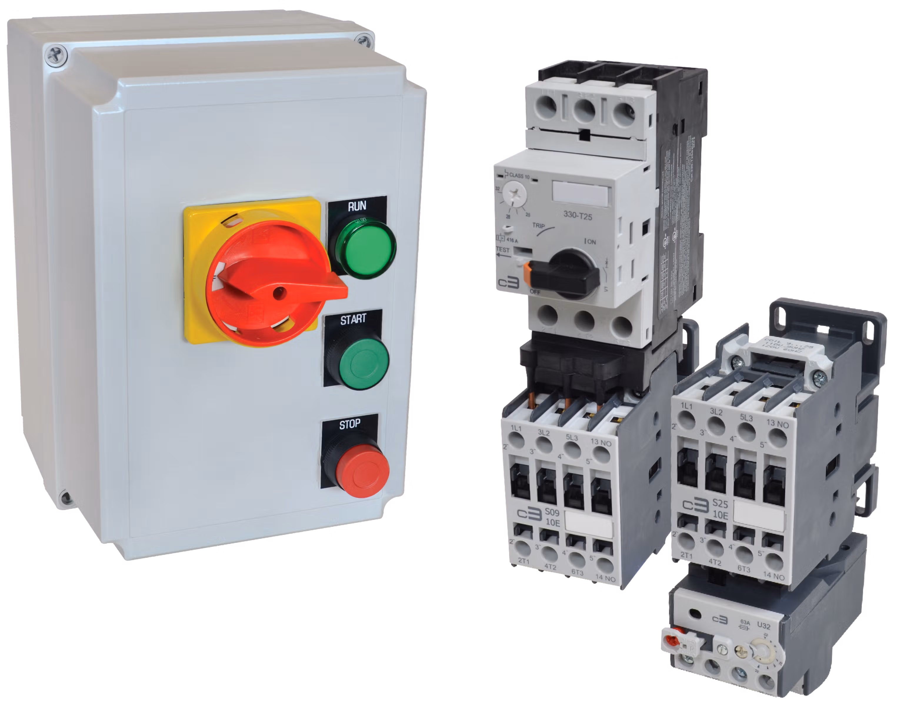 C3Controls Series 620; Series 300 Contactor + Series 320 Overload Relay Assembly, 25A, 110VAC (50Hz) / 120VAC (60Hz), 1NO, 0.56 - 0.80A - 620-S25D10-2C80