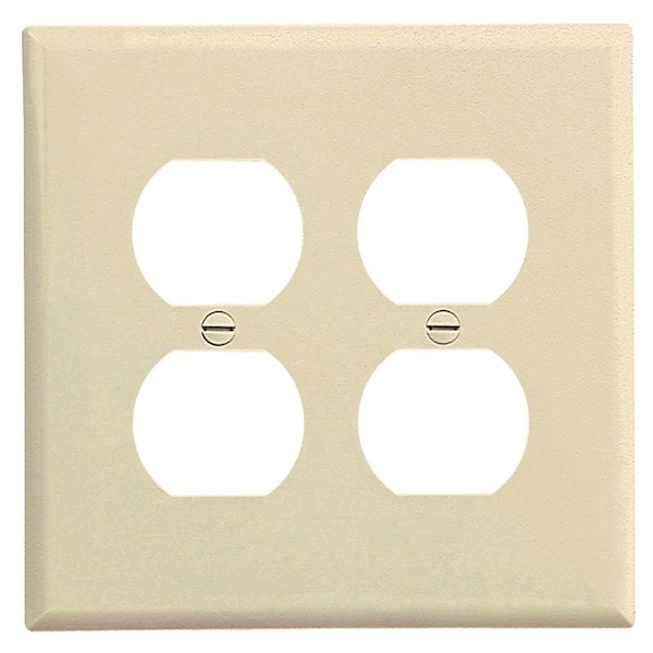 Eaton Wiring Devices Receptacle Wallplate, 4.88 in L, 3.13 in W, Mid, 2 -Gang, Polycarbonate, Light Almond - PJ82LA