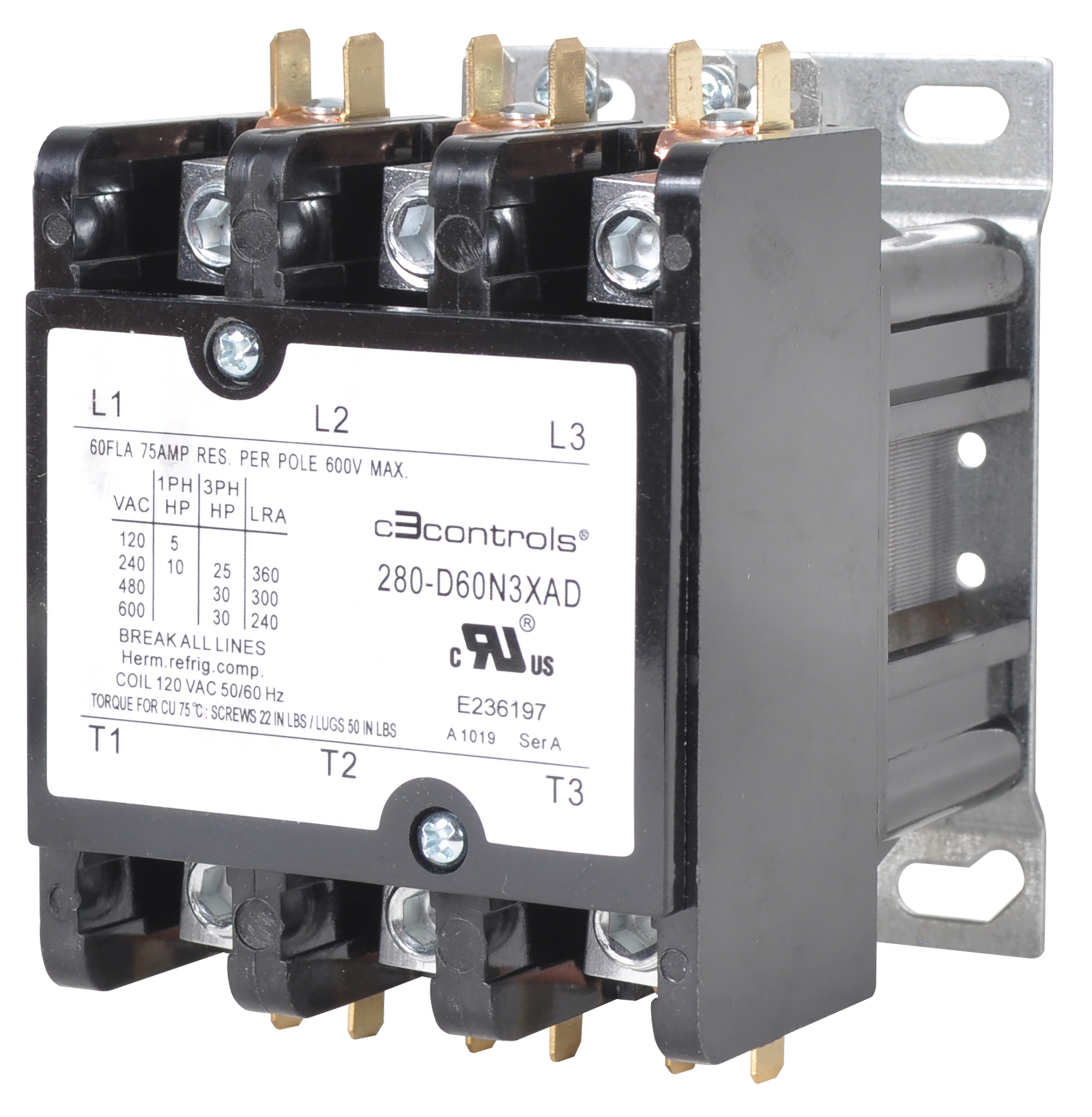 C3Controls Series 280, Non-Reversing, 3P, 60A, 208-240VAC - 280-D60N3XE