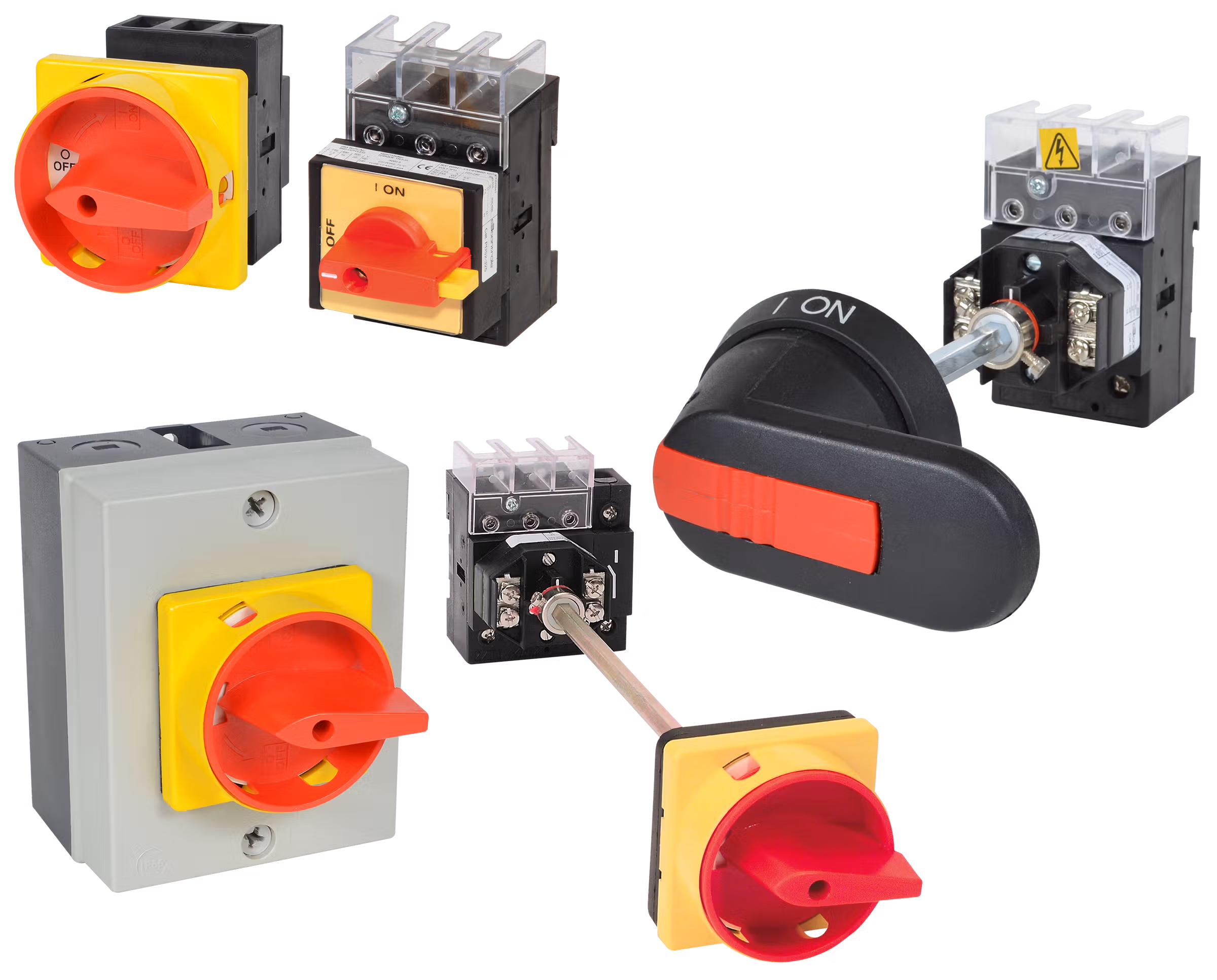 C3Controls Disconnect Switch, Non-Fused (open), Panel/Base Mount, 3 Poles, 63A, Padlockable Lever (IP30), Red Operator / Yellow Bezel - PDS2-360-SMPRY