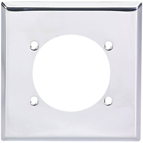 Eaton Wiring Devices Power Outlet Wallplate, 4-1/2 in L, 4-9/16 in W, 2 -Gang, Chrome, Silver, Chrome - 69-BOX
