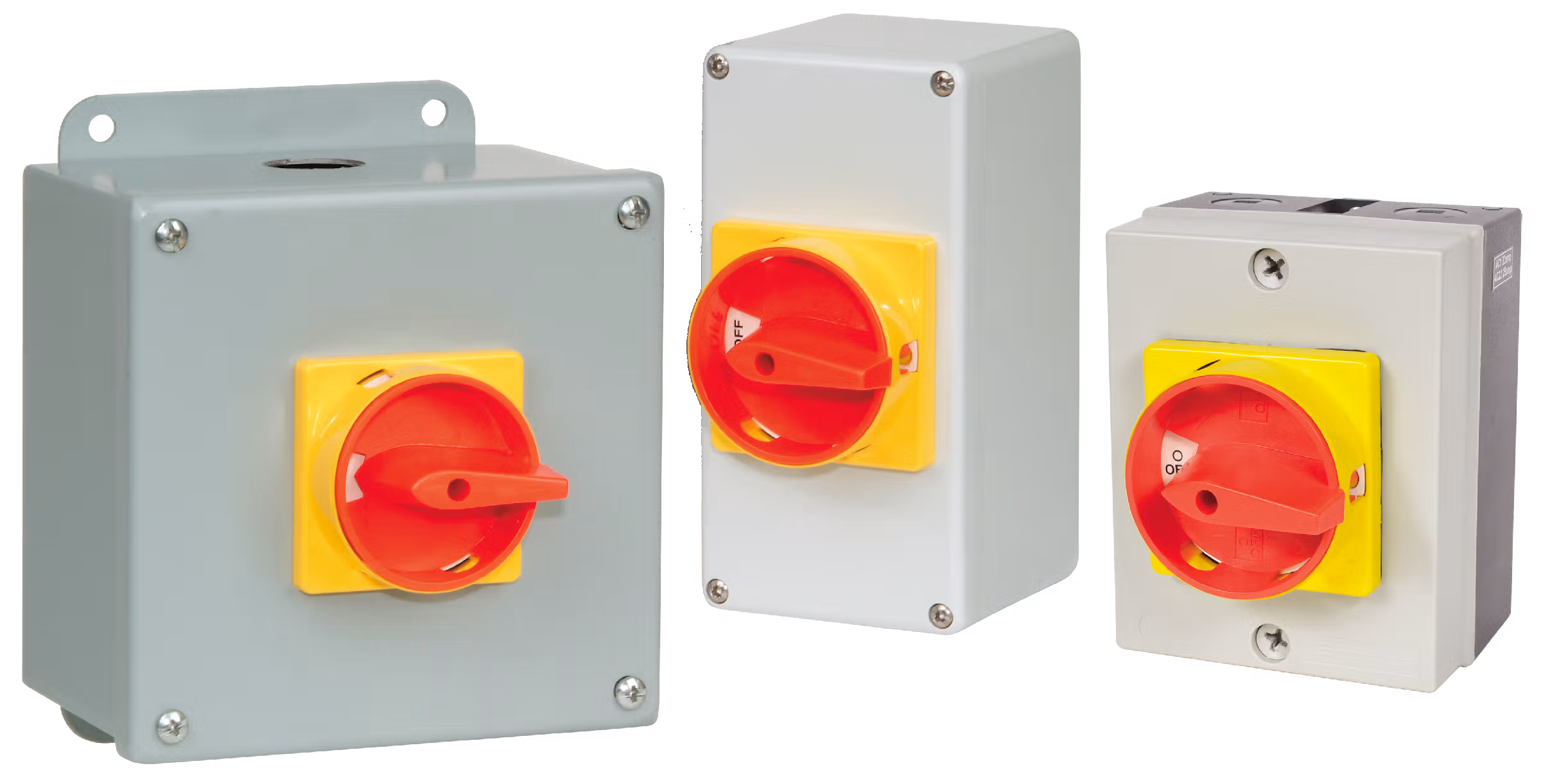 C3Controls Disconnect Switch, Enclosed Non-Fused Door Mount, 3 Pole / 25A, Polycarbonate, Round, Red Operator / Yellow Bezel - EDS2-325-PC-MRY