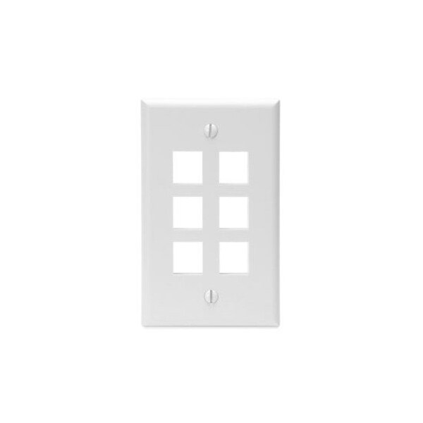 Leviton 6-Port Wallplate Unloaded, 1-Gang Used W/Snap-In Modules - 41080-6WP