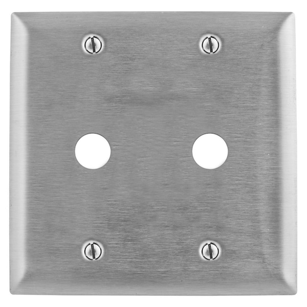 Hubbell Wiring Device-Kellems Wallplates and Boxes, Metallic Plates, 2- Gang, 2) .64" Openings, Stainless Steel - SS22