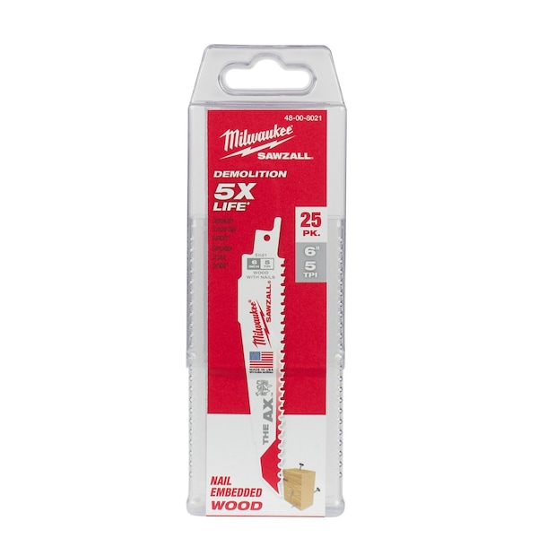 Milwaukee Tool 6" 5 TPI The Ax Sawzall  Blade (25 Pk) - 48-00-8021