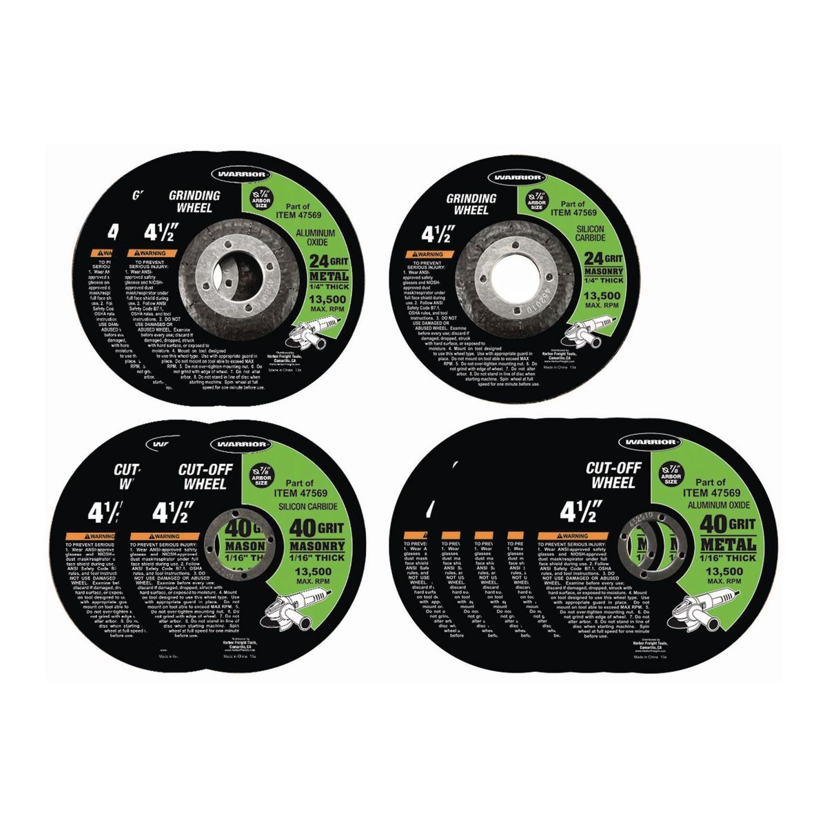 Set surtido de 10 piezas de ruedas de corte y esmerilado de metal/ albañilería Warrior de 4-1/2 pulgadas - 47569