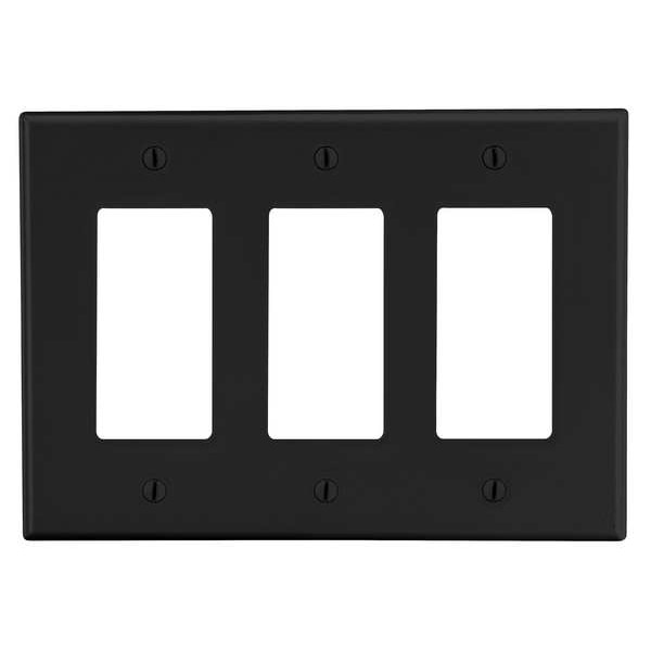 Hubbell Rocker Wall Plate, Number of Gangs: 3 Plastic, Smooth Finish, Black - P263BK