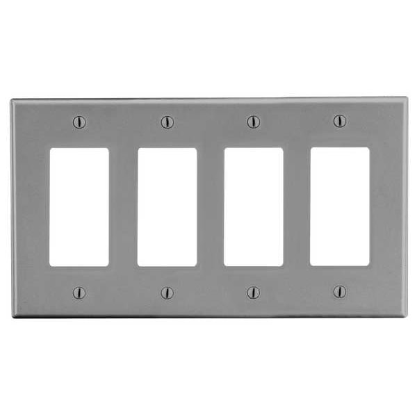 Hubbell Rocker Wall Plate, Number of Gangs: 4 Plastic, Smooth Finish, Gray - P264GY