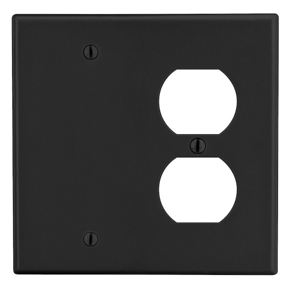 Hubbell Wiring Device-Kellems Wallplate, 2-Gang, 1) Duplex 1) Box Mount Blank, Black - P138BK