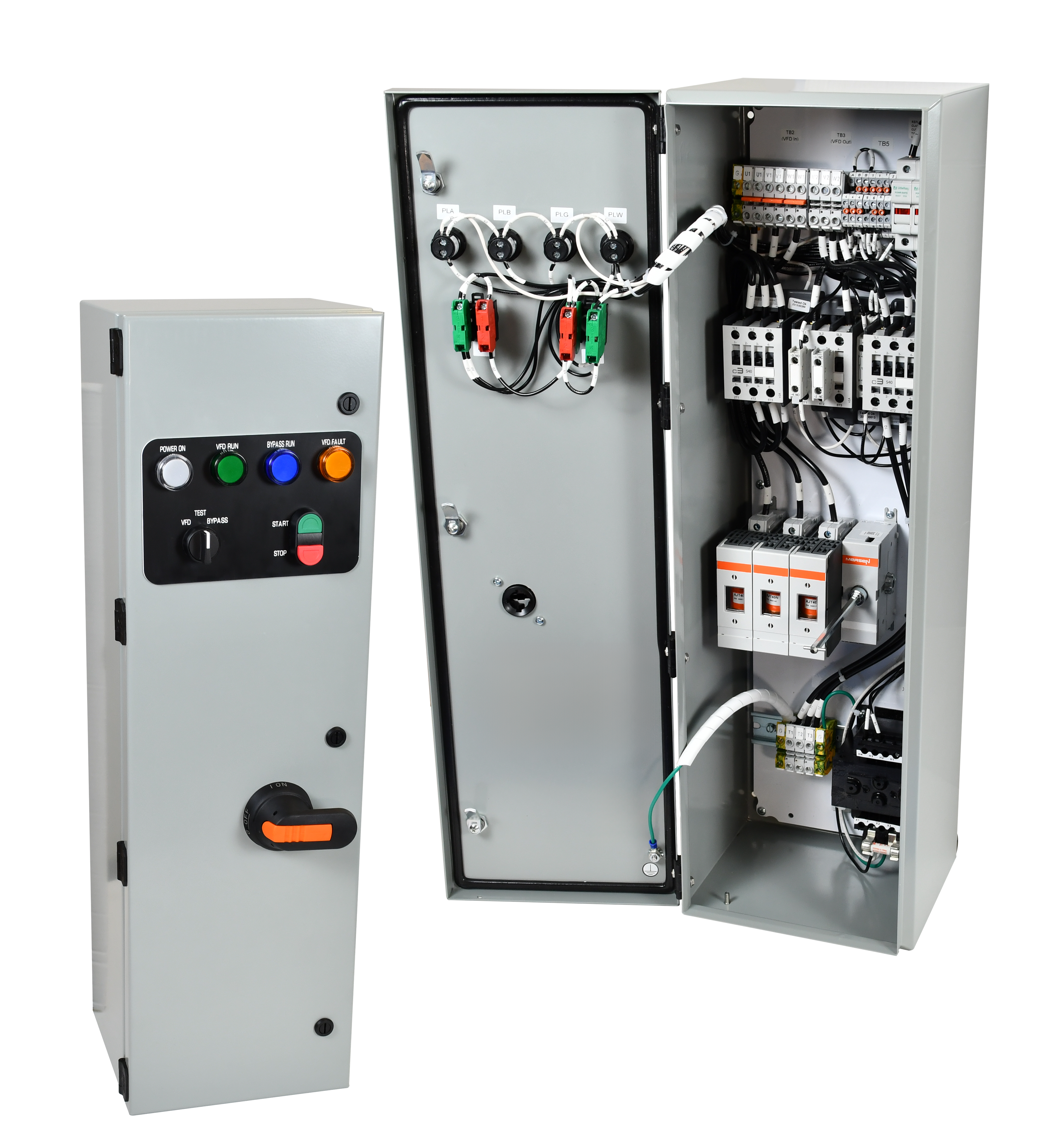 C3Controls Series ECP, Engineered Control Panel, 2 Contactor Bypass, 3 Phase, 208V, UL98 Fused Disconnect Switch with Class J Fuses, SCCR 100kA, 6 Amp, Type 1 Carbon Steel Enclosure, Without Local Bypass Control - ECP-BP2-208V3P-F006-M1-00