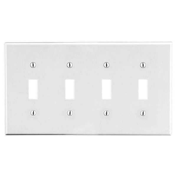 Hubbell Wiring Device-Kellems Wallplate, Mid-Size 4-Gang, 4) Toggle, White - PJ4W