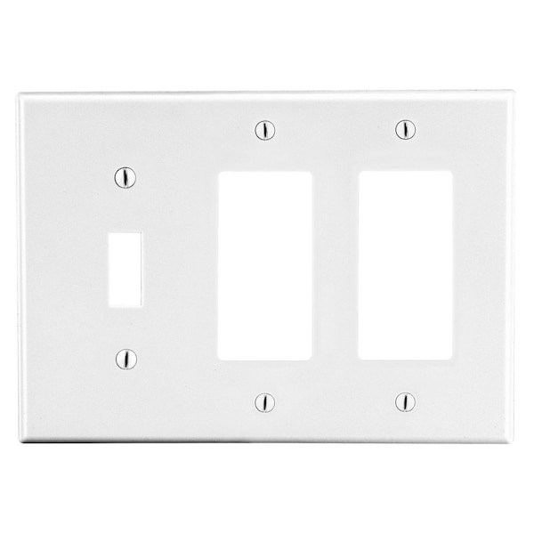 Hubbell Wiring Device-Kellems Wallplate, 3- Gang, 1) Toggle 2) Decorator, White - P1262W
