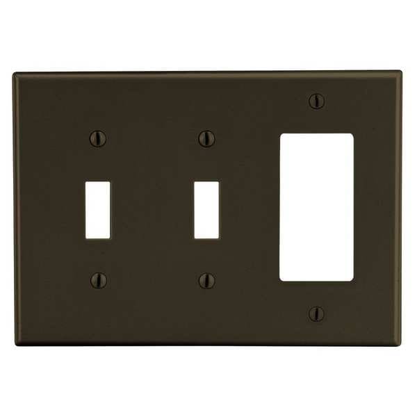 Hubbell Toggle Switch/Rocker Wall Plate, Number of Gangs: 3 Plastic, Smooth Finish, Brown - PJ226